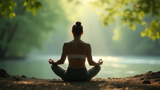 Person meditating peacefully in a natural, serene setting