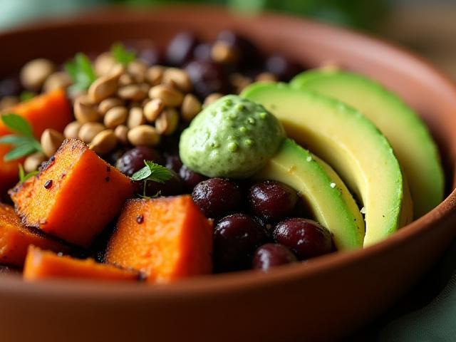 Vibrant sweet potato and black bean power bowl.
